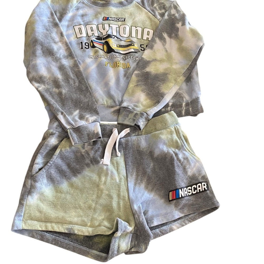 Daytona Nascar cotton blend tie dye sweats sweatshirt shorts Fall lounge set - Picture 3 of 5